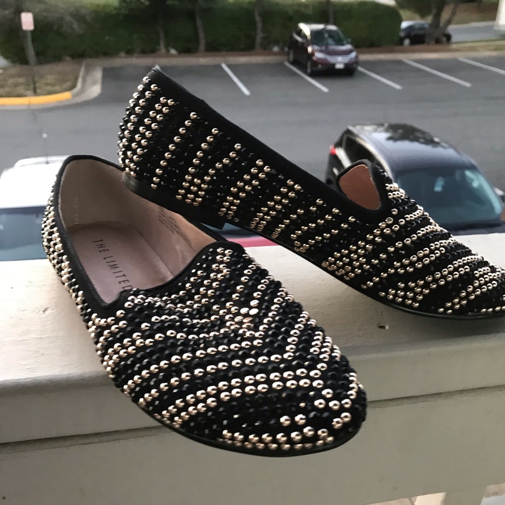 The Limited Black and Gold Beaded Loafers